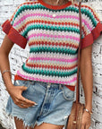 Women Ruffle Sleeve Colorful Textured Sweater