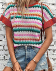 Women Ruffle Sleeve Colorful Textured Sweater