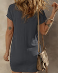 Women Striped Ribbed Knit T-shirt Shift Dress