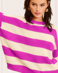 Striped Round Neck Loose Fit Sweater