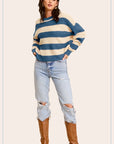 Striped Round Neck Loose Fit Sweater