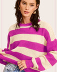 Striped Round Neck Loose Fit Sweater