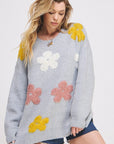 Jade by Jane Oversized Long Sleeve Floral Graphic Knit Sweater