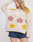 Jade by Jane Oversized Long Sleeve Floral Graphic Knit Sweater