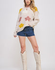 Jade by Jane Oversized Long Sleeve Floral Graphic Knit Sweater