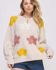 Jade By Jane Plus Oversized Long Sleeve Floral Knit Sweater