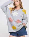 Jade By Jane Plus Oversized Long Sleeve Floral Knit Sweater