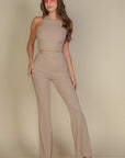 Ribbed Cropped Top and Bootcut Pants Sets