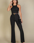 Ribbed Cropped Top and Bootcut Pants Sets