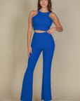 Ribbed Cropped Top and Bootcut Pants Sets