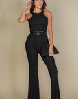 Ribbed Cropped Top and Bootcut Pants Sets