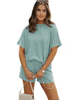 Women Textured Knit Loose Fit Tee and Shorts Set