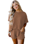 Women Textured Knit Loose Fit Tee and Shorts Set