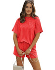 Women Textured Knit Loose Fit Tee and Shorts Set