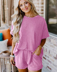 Women Textured Knit Loose Fit Tee and Shorts Set