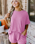 Women Textured Knit Loose Fit Tee and Shorts Set