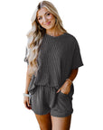 Women Textured Knit Loose Fit Tee and Shorts Set