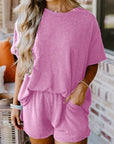 Women Textured Knit Loose Fit Tee and Shorts Set