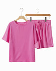 Women Textured Tee and Drawstring Shorts Set