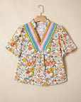 Boho Floral Crochet V-Neck Puff Sleeve Blouse
