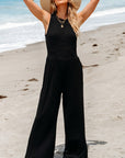 Women Cinched Waist Sleeveless Wide Leg Jumpsuit