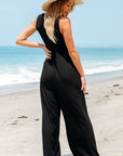 Women Cinched Waist Sleeveless Wide Leg Jumpsuit