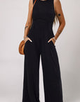 Women Cinched Waist Sleeveless Wide Leg Jumpsuit