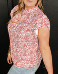 Women Plus Size Floral Print Ruffled Sleeve Blouse