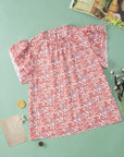 Women Plus Size Floral Print Ruffled Sleeve Blouse