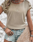 Women Button Detail Batwing Sleeve Casual Tee