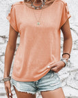 Women Button Detail Batwing Sleeve Casual Tee