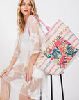 Turtle and Tassel Beaded Tote Bag