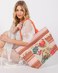 Various Flower and Tassel Beaded Tote Bag