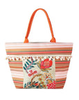 Various Flower and Tassel Beaded Tote Bag