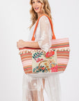 Various Flower and Tassel Beaded Tote Bag