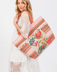 Various Flower and Tassel Beaded Tote Bag