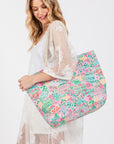 Dolphin and Flower Print Tote Bag