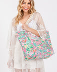 Dolphin and Flower Print Tote Bag