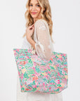 Dolphin and Flower Print Tote Bag