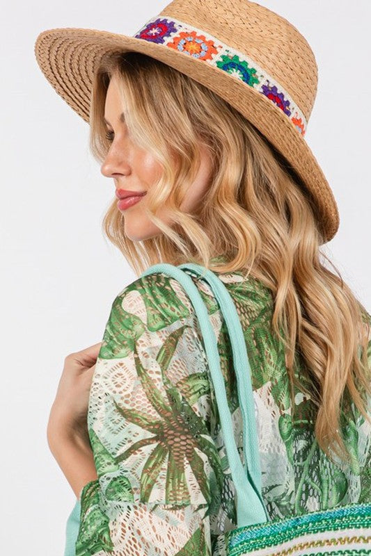 Flower Straw Band Sun Hat