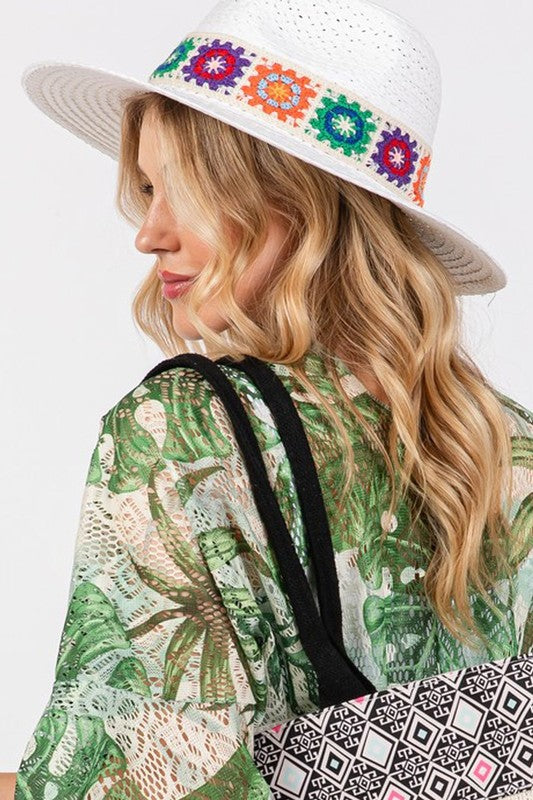 Flower Straw Band Sun Hat