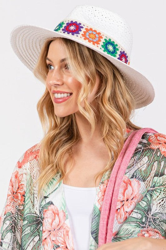 Flower Straw Band Sun Hat