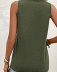 Women Half Button V Neck Patched Pocket Tank Top