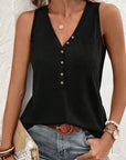 Women Half Button V Neck Patched Pocket Tank Top