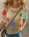 Women Crochet Flower Hollow-out Sweater T Shirt