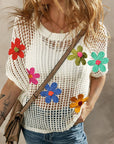 Women Crochet Flower Hollow-out Sweater T Shirt