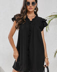 Women Ruffle Sleeve V Neck Frilled Shift Dress