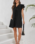 Women Ruffle Sleeve V Neck Frilled Shift Dress