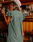 Women Ruffle Sleeve V Neck Frilled Shift Dress