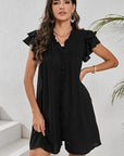 Women Ruffle Sleeve V Neck Frilled Shift Dress